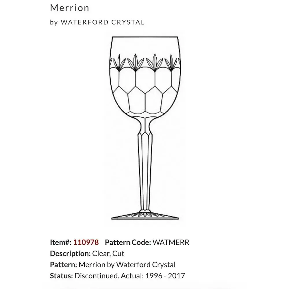 Set (4) Waterford Crystal Stemware Glasses, Merrion Pattern Discontinued Ireland
